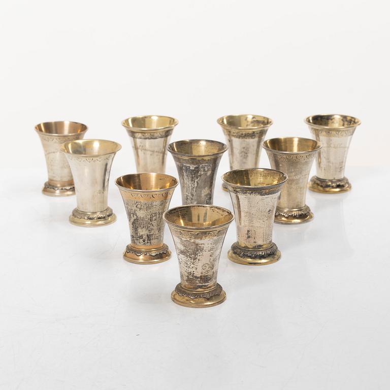Ten Swedish silver beakers, mark of KG Markströms, Uppsala, some 1903.