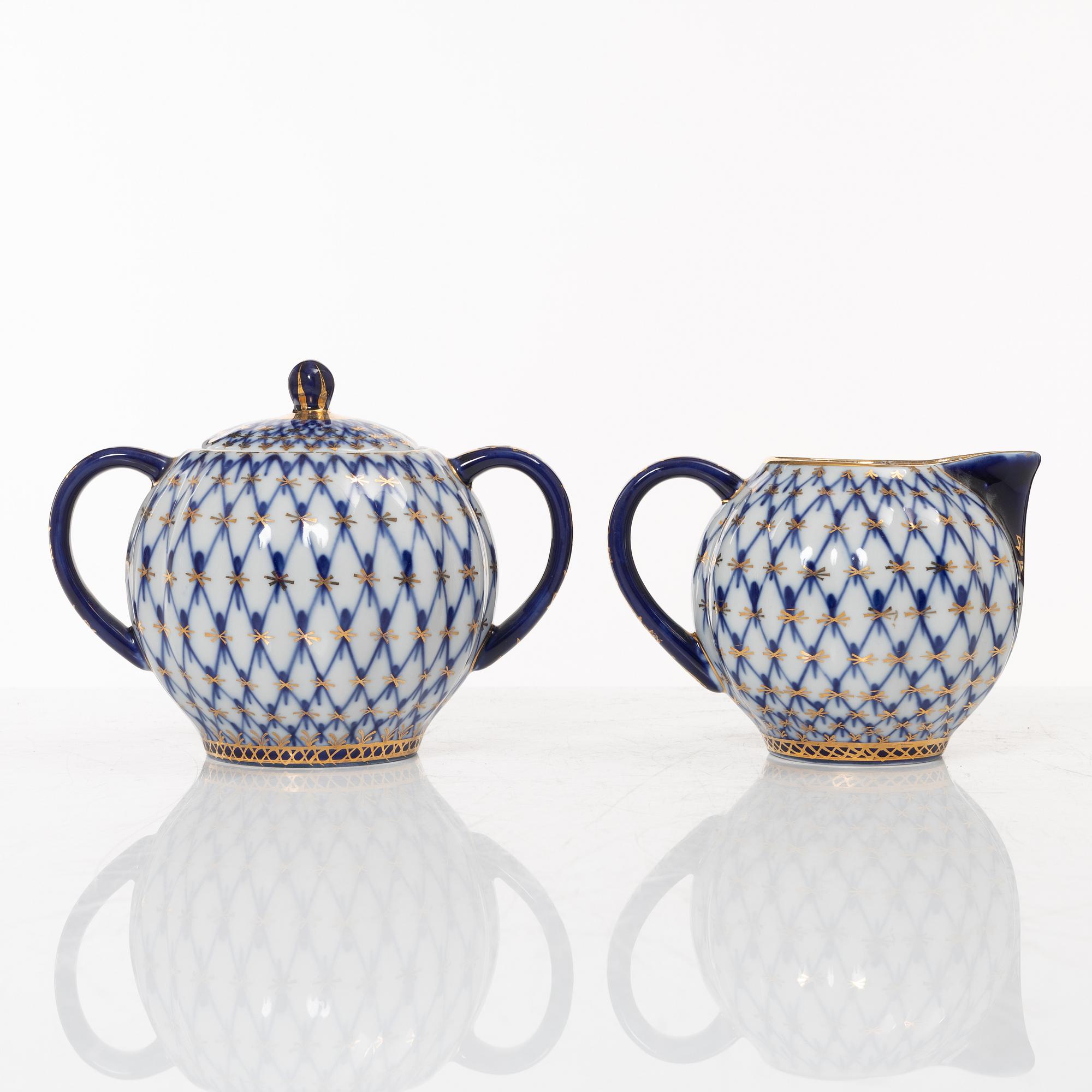 A 35-piece 'Cobalt Net' porcelain  Lomonosov, Soviet Union.