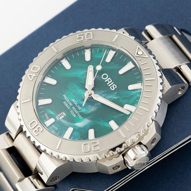 Oris X Bracenet, Aquis, "Fishing net dial", wristwatch, 43.5 mm.