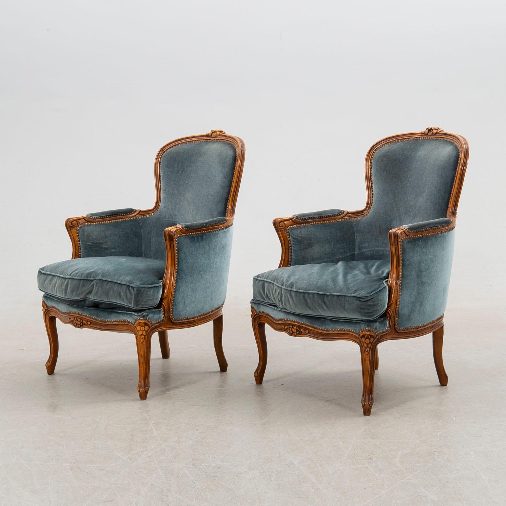 Fåtöljer ett par Louis XV-stil 1900-talets mitt.