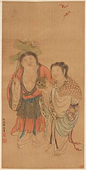 A hanging scroll, ink and colour on silk, Qing dynasty (1644-1912), signed Luo Ling.