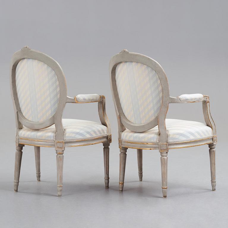 A pair of Gustavian late 18th century armchairs.