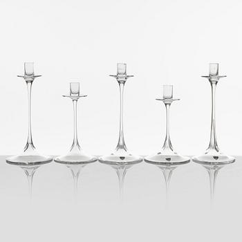 Nils Landberg, ljusstakar, 5 st, glas, Orrefors.
