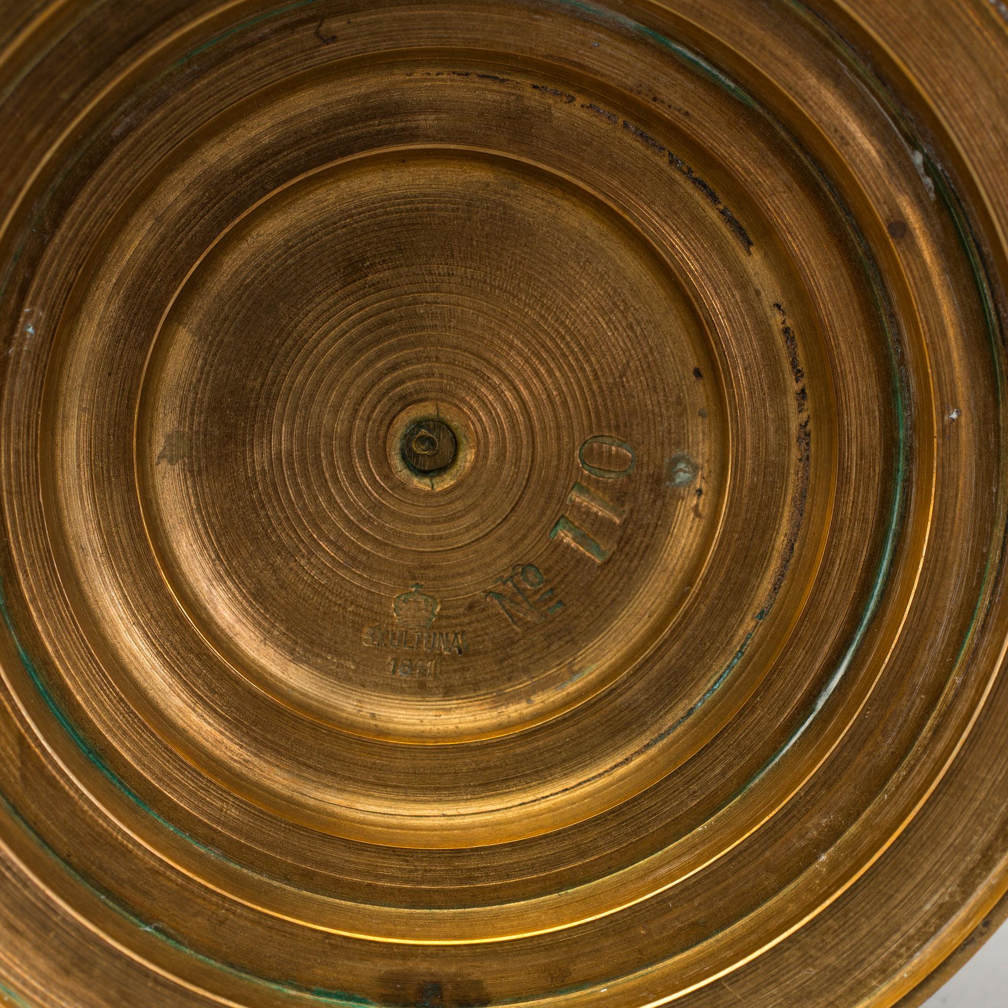 A pair of brass cassolettes No 110 Skultuna early 20th century.