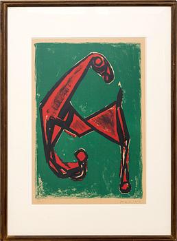 Marino Marini, "Red horse on green background".