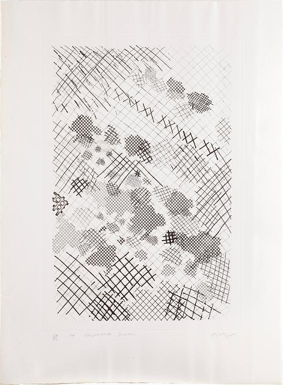 WILLIAM TILLYER, Svit med 25 serigrafier (varav en del i färg), etsningar och färgliotgrafier, 1974, samtliga signerade.