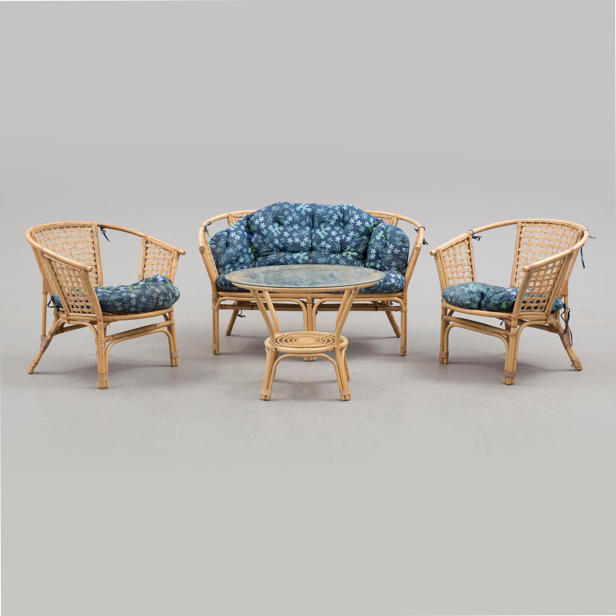 GARDEN FURNITURE, four pieces, rattan, end of the 20th century.