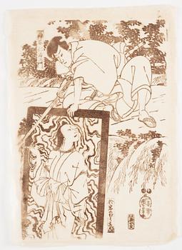 A Japanese woodblock printing plate for Utagawa Kuniyoshi.