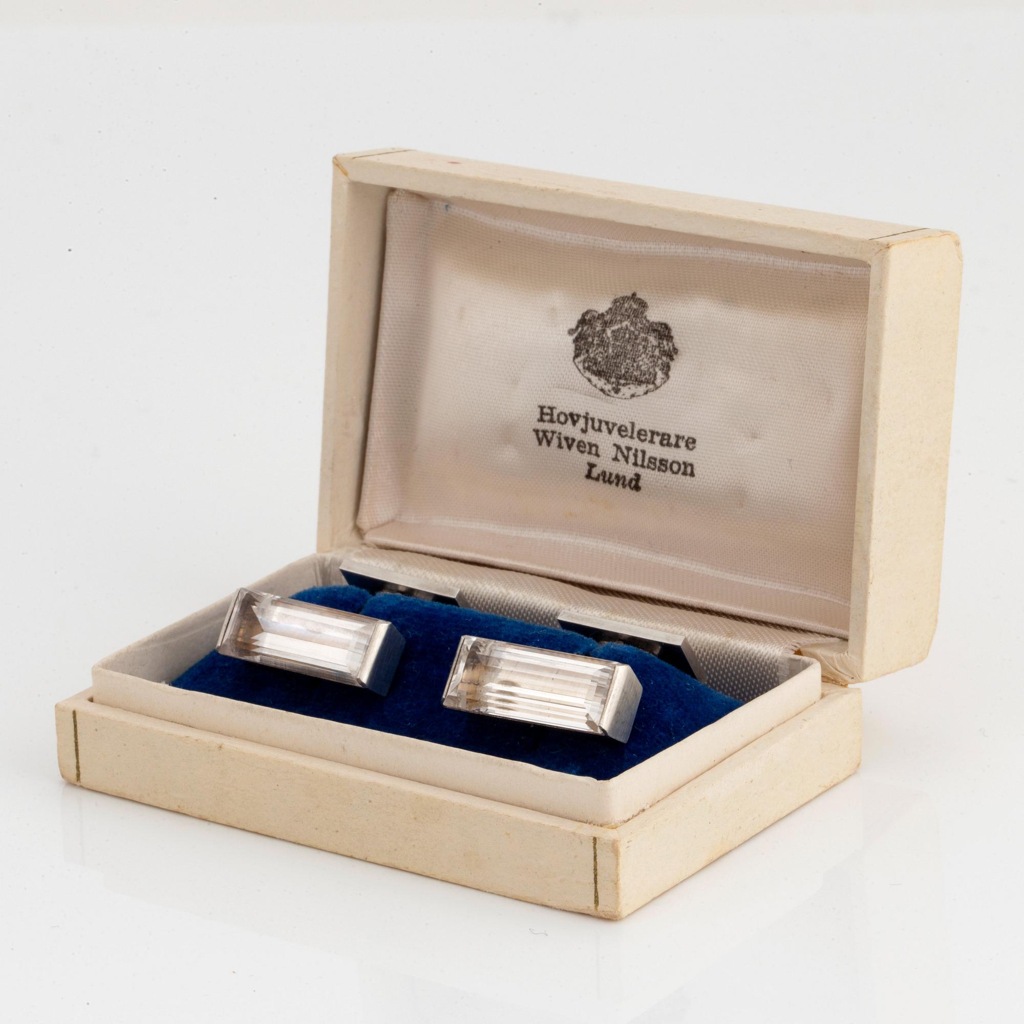 Wiwen Nilsson, manschettknappar, ett par, bergkristall och sterling silver, Lund 1966.