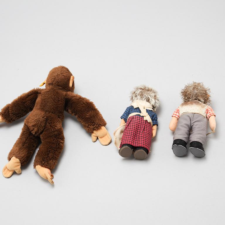 MJUKDJUR, 3 st, Steiff, omkring 1900-talets mitt.