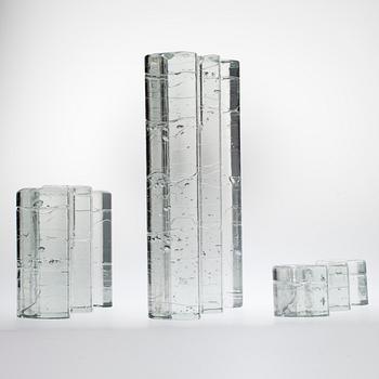 Timo Sarpaneva, A GLASS SCULPTURE, CANDLESTICKS, 3 PCS.