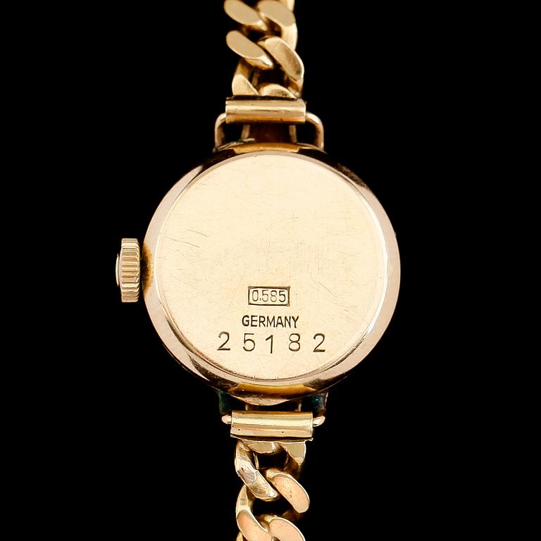 ARMBANDSUR, 14 k guld, Perfecta Incabloc. Total vikt med urhus ca 17 g.