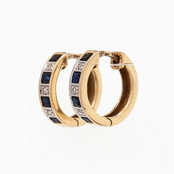 Korvakorut, 8/8-hiotut timantit, neliöhiotut safiirit, 14K kultaa.