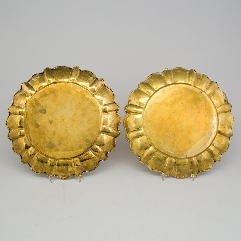 LARS HOLMSTRÖM, a pair of brass plates, Arvika, mid 20th century.