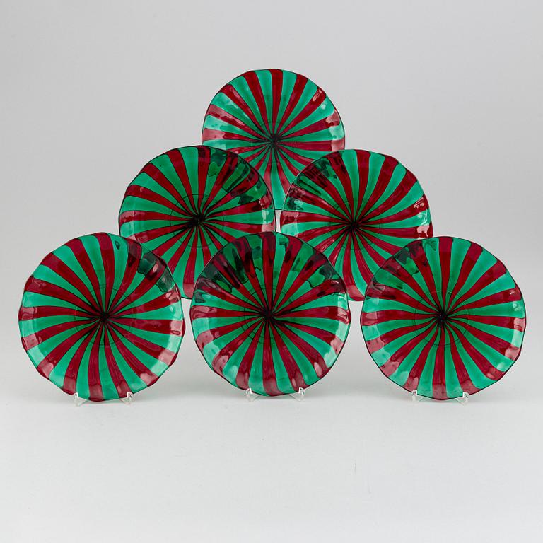 Six glass plates, Murano, Italy.