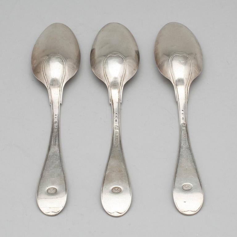 MATSKEDAR, 3 st, silver, Anton Jacob Jörgensson, 1828. Vikt ca 309 gram.