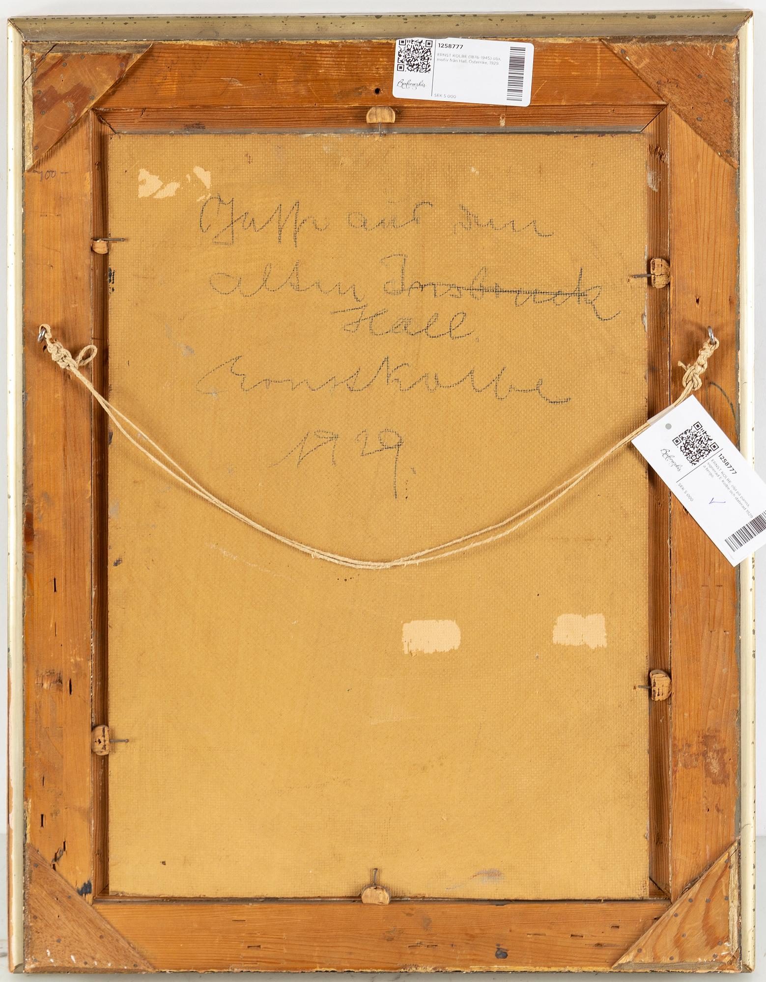 ERNST KOLBE, oil on panel, signed E kolbe and dated 1929 on verso.