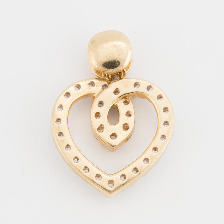 A heart shaped pendant, set with white stones.