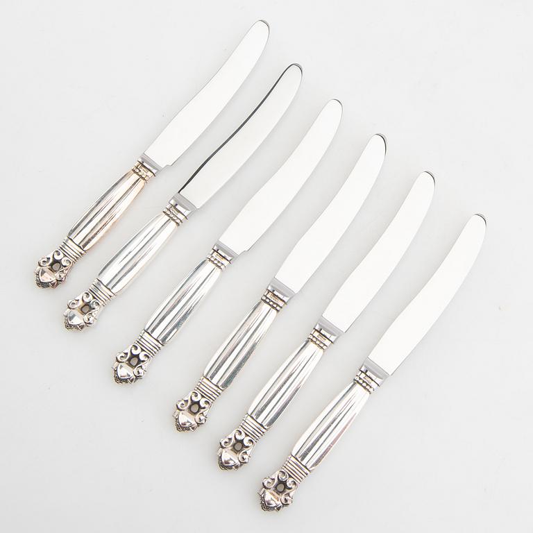 Johan Rohde, fruit knives 12 pcs "Konge/Achorn" sterling silver for Georg Jensen after 1945.