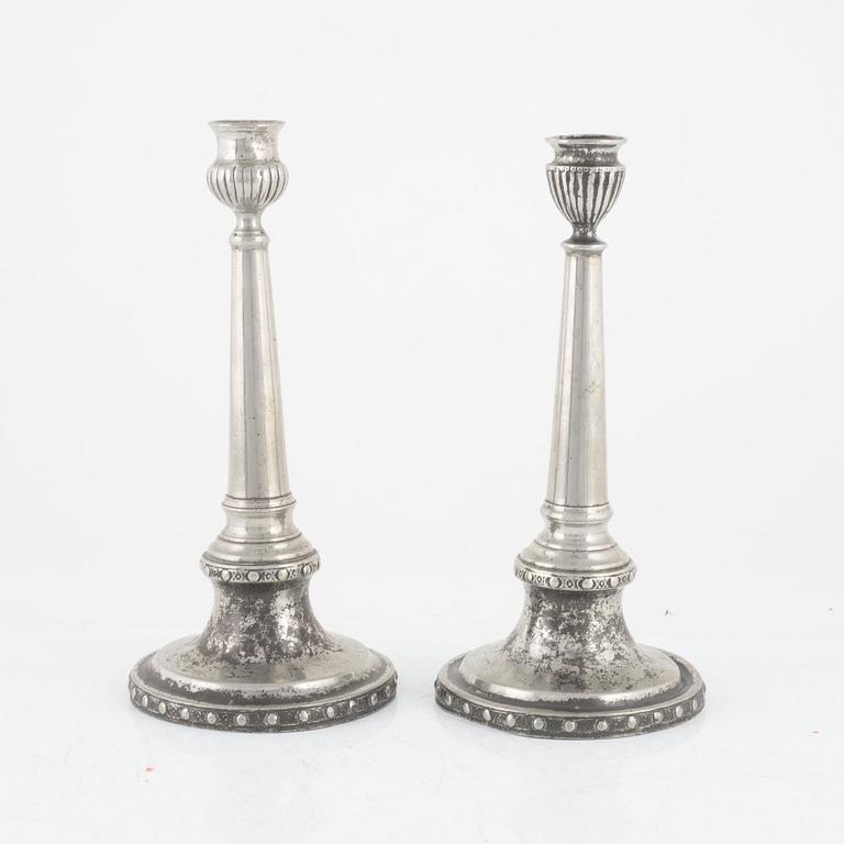 Martin Gustaf Moberg, a pair of similar pewter candlesticks, Jönköping, Sweden, 1803.