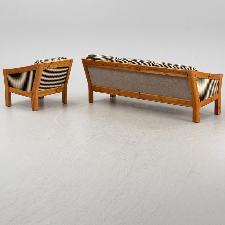 A pine sofa and lounge chair, 1970's.
