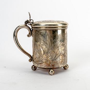 A Russian late 19th century silver tankard unidentified marks St Petersburg weight 1160 grams.