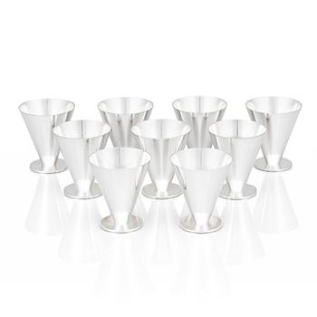 75. Wiwen Nilsson, a set of 9 sterling silver cocktail glasses, Lund Sweden 1945-1964.