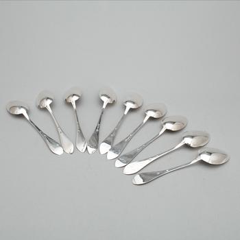 MATSKEDAR, 9 st, silver, Cecilie Elisabeth Hansen, Randers, Danmark 1918-1925. Total vikt ca 318 gram.