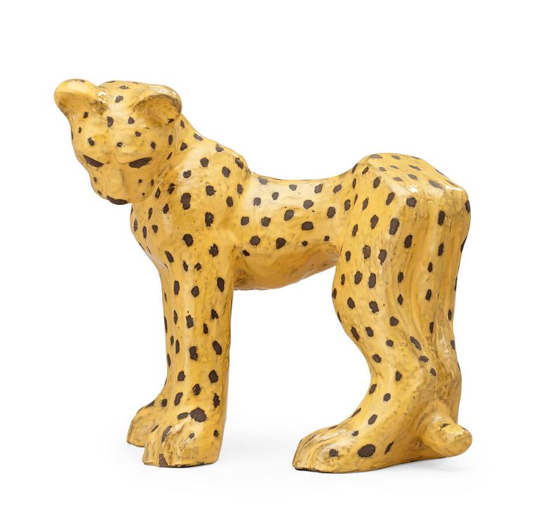 A Vicke Lindstrand yellow glazed ceramic figure of a leopard, Upsala-Ekeby.