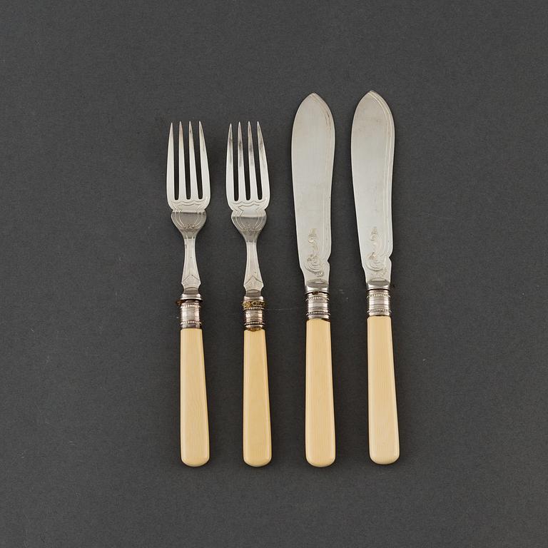 JOSEPH ELLIOT & SONS, a part silver plated and metal cutlery in a wooden box, circa 1900.