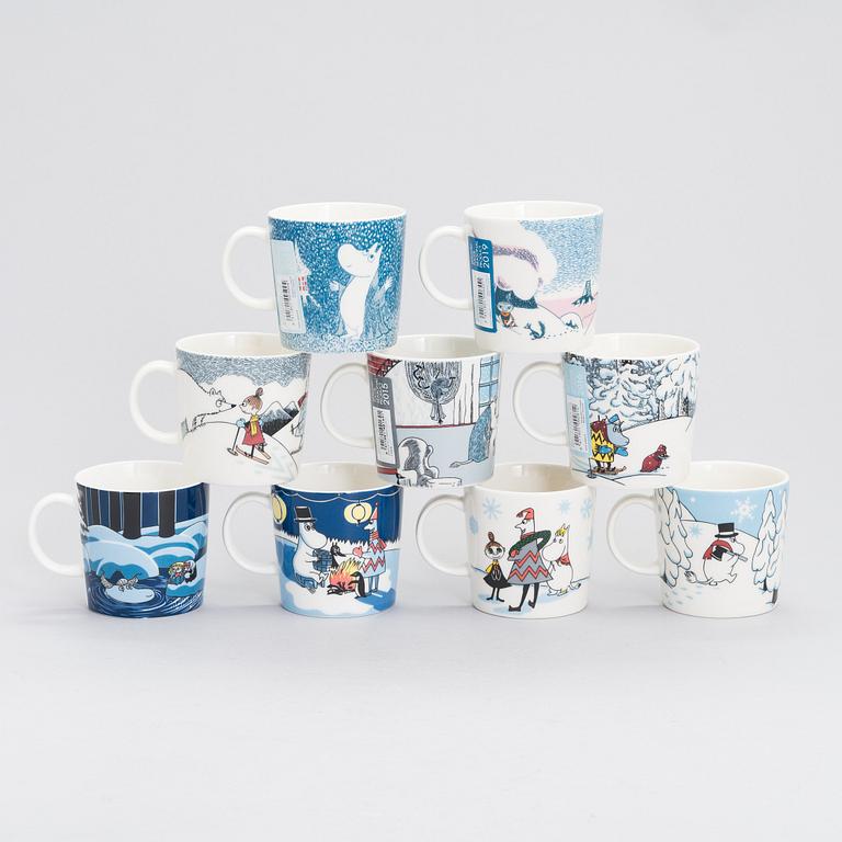 Muminmuggar, 9 st, porslin, Moomin Characters, Arabia.