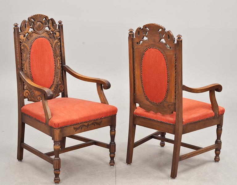 KARMSTOLAR, ett par, barockstil, 1900-talets första hälft.
