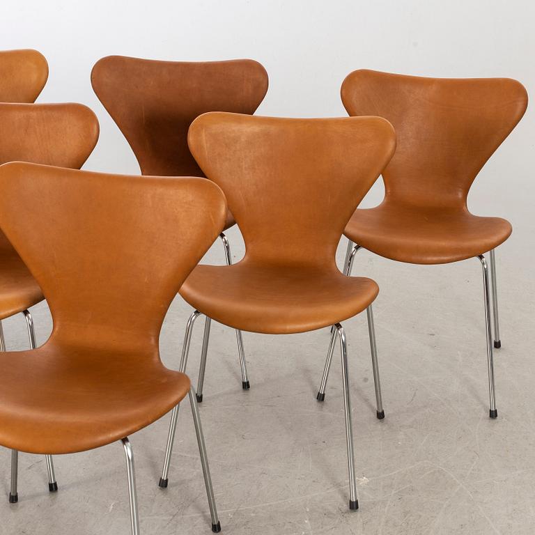 ARNE JACOBSEN, stolar 6 st "Sjuan" för Fritz Hansen Danmark sent 1900-tal.