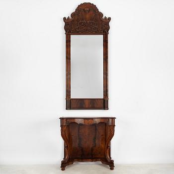Mirror with console table, Rococo style, 19th century.