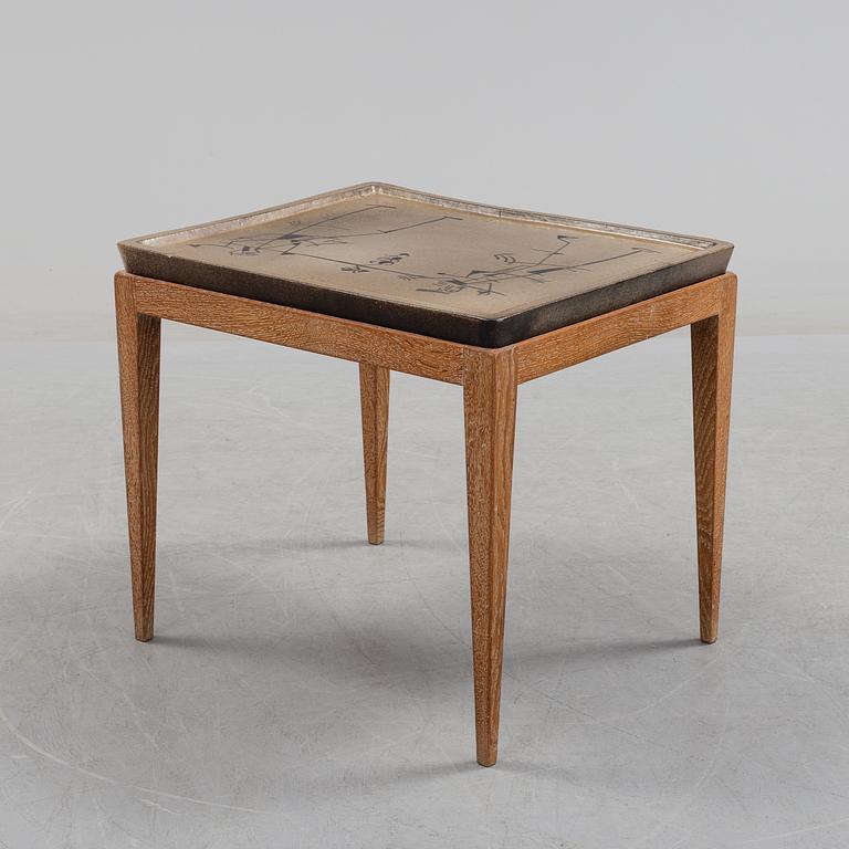 A unique Åke Holm oak table with a earthenware top, not signed, from Höganäs, 1960s.