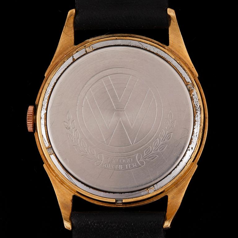 ARMBANDSUR, herr, Mauthe, Volkswagen 100.000 kilometer, gulddoublé på stål.