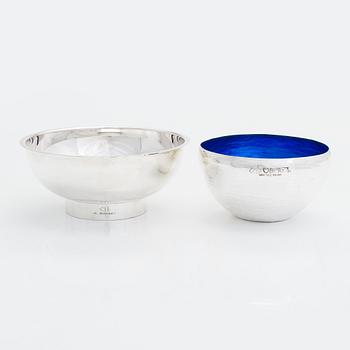 Eva Hidström, two sterling silver bowls,  Kultakeskus, Hämeenlinna 1969 and 1975.