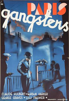 FILMAFFISCH, litografiskt tryck, "Paris Gangsters", Åberg, 1937.