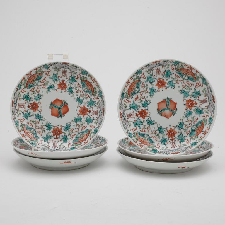 TALLRIKAR, 6 st, porslin, Kina, Tongzhi (1862-1874).