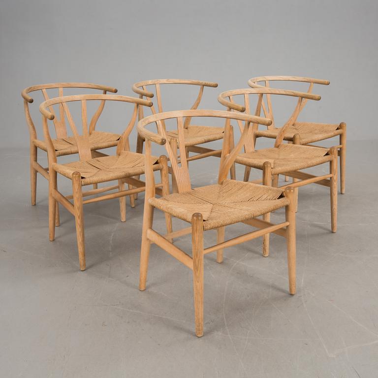 KARMSTOLAR, 6, "Y-stolen", Hans J Wegner, etikettsmärkt Carl Hansen & Søn, Møbelfabrik Odense. 1970-tal.