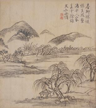 Zhang Geng (1685-1760), albumblad, nio stycken, akvarell och tusch på papper. Qingdynastin, daterad 1728.