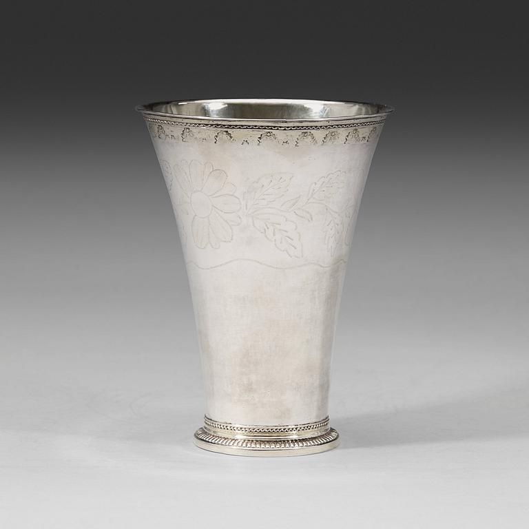 A Swedish 18th century parcel-gilt beaker, Nils Orstedt, Norrköping 1776.