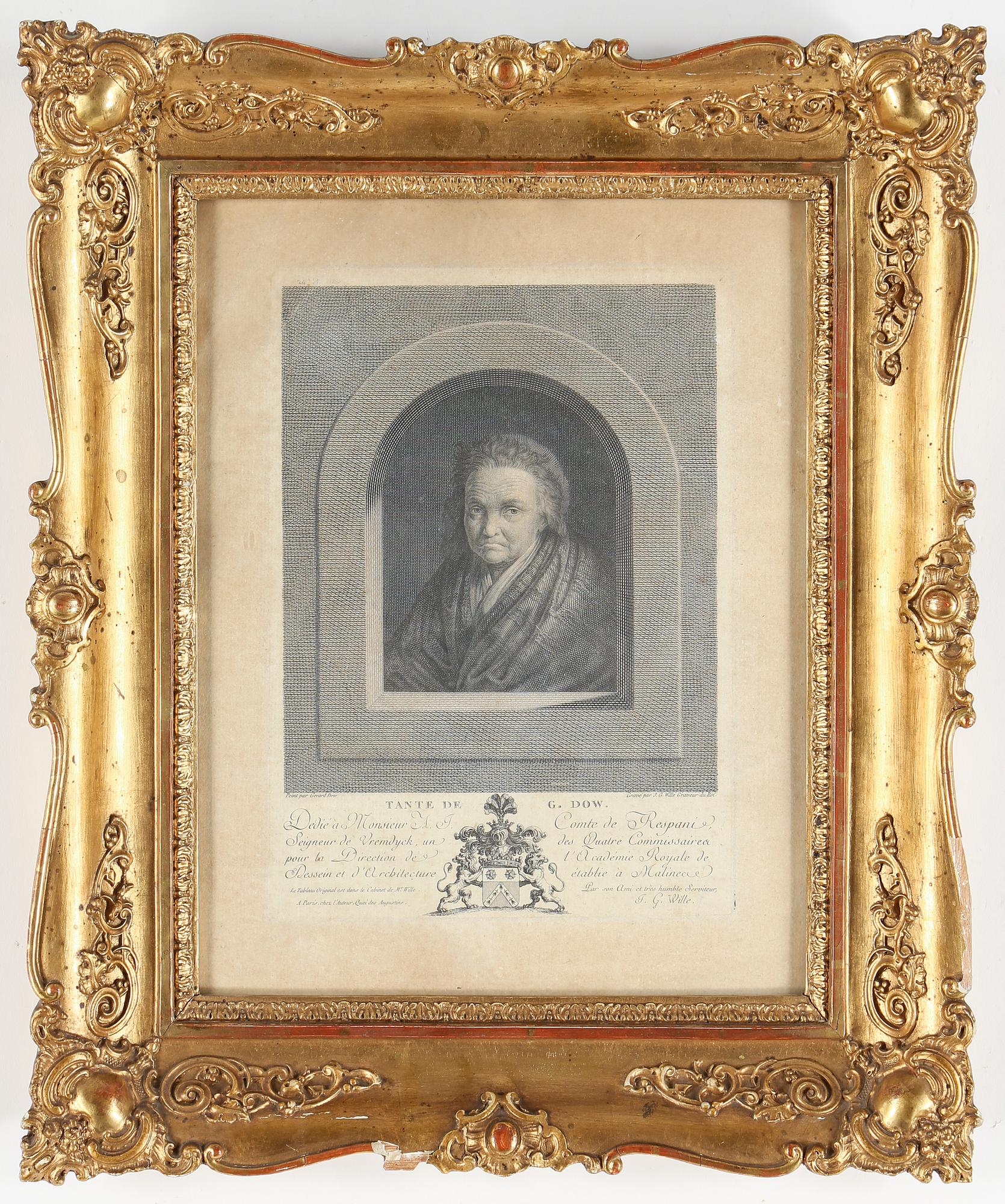 GRAVYR, 1700-1800-tal. I förgylld ram från nyrokokotid.