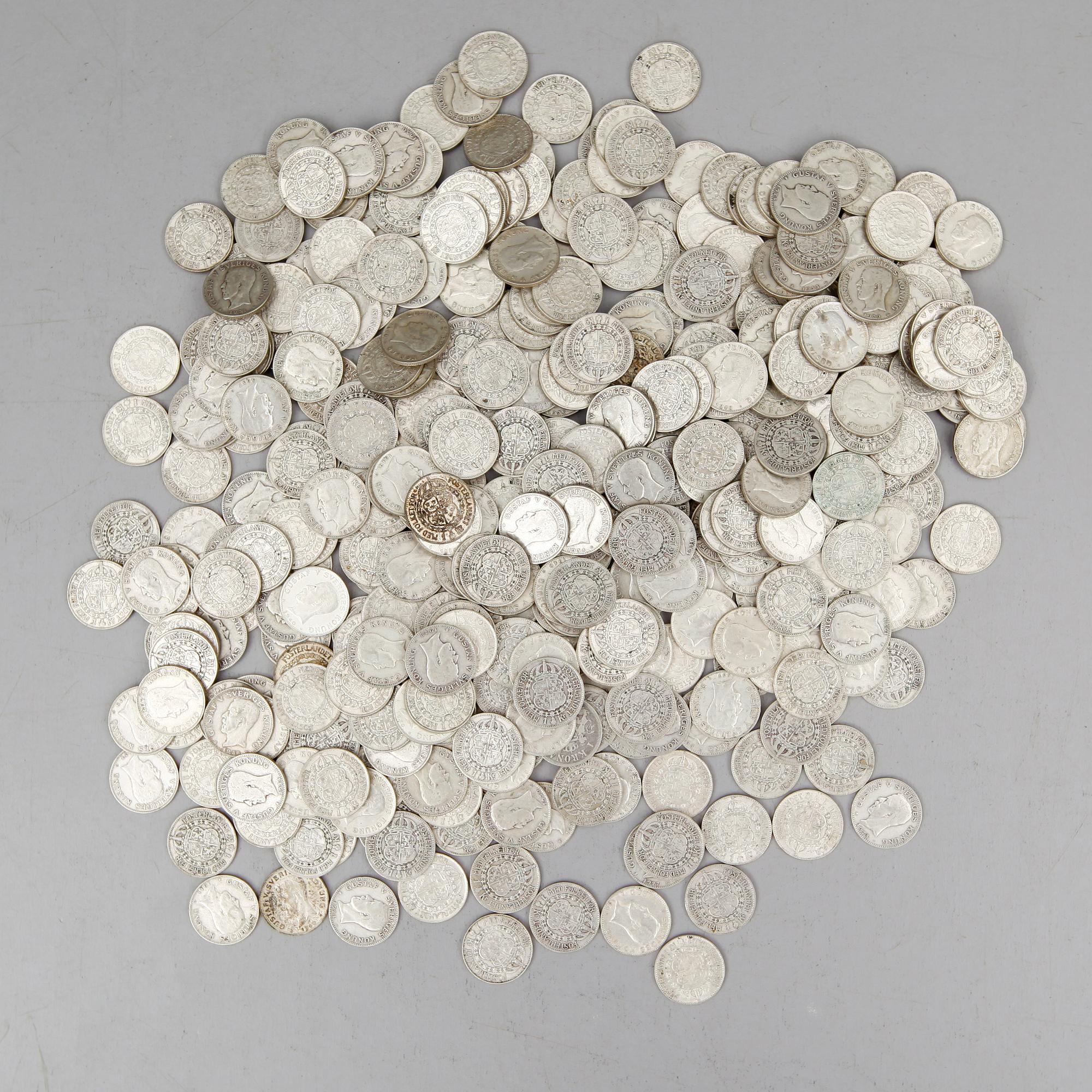 SAMLING SILVERMYNT, enkronor, Gustaf V, 1910-1941. Vikt ca 3000 gram.