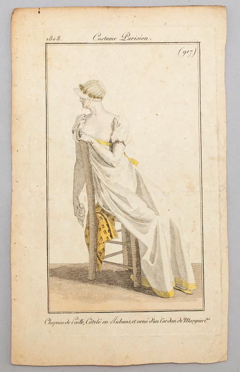 MODEPLANSCHER, 22 st, kolorerade, 1808 & 1809.