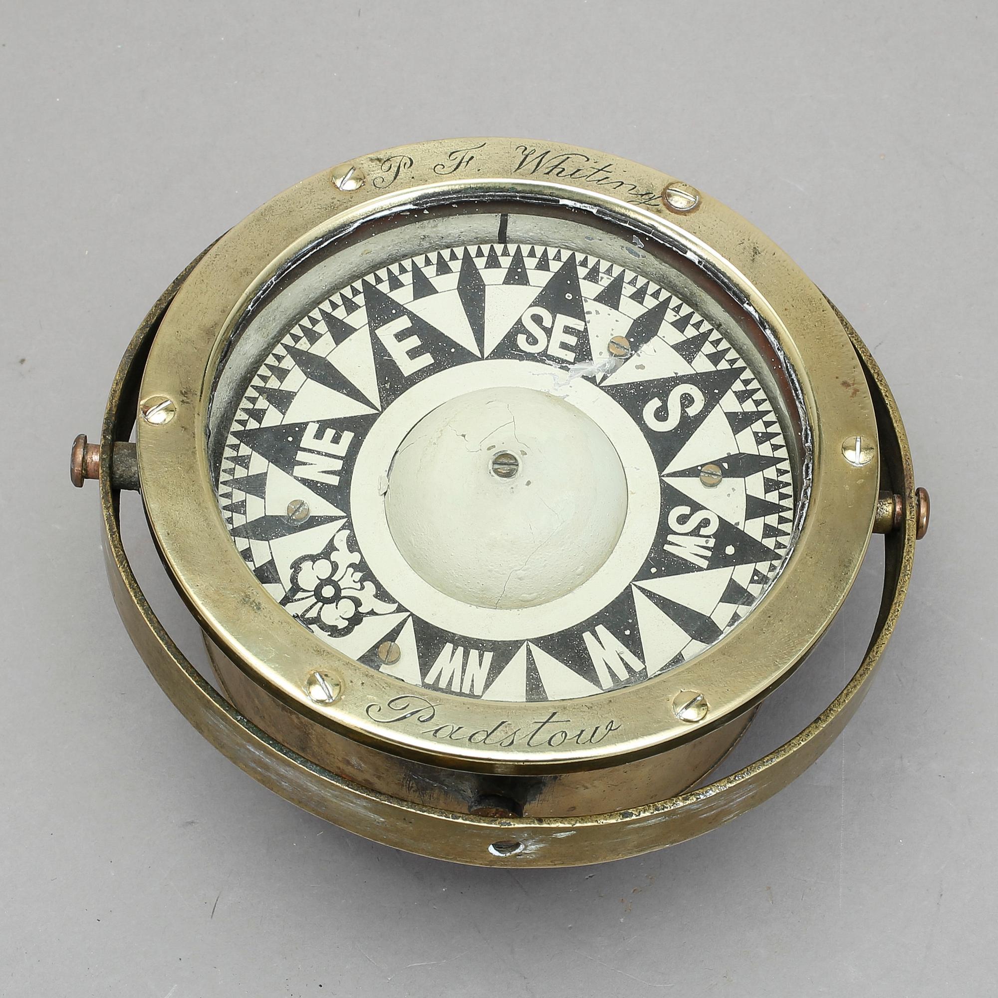 KOMPASS, PF Whiting, Padstow, England, mässing, 1800-talets slut.