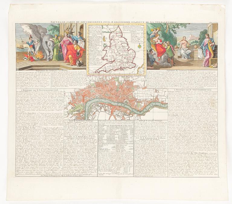 KARTA, kolorerad, Chatlaines London, ca 1700.