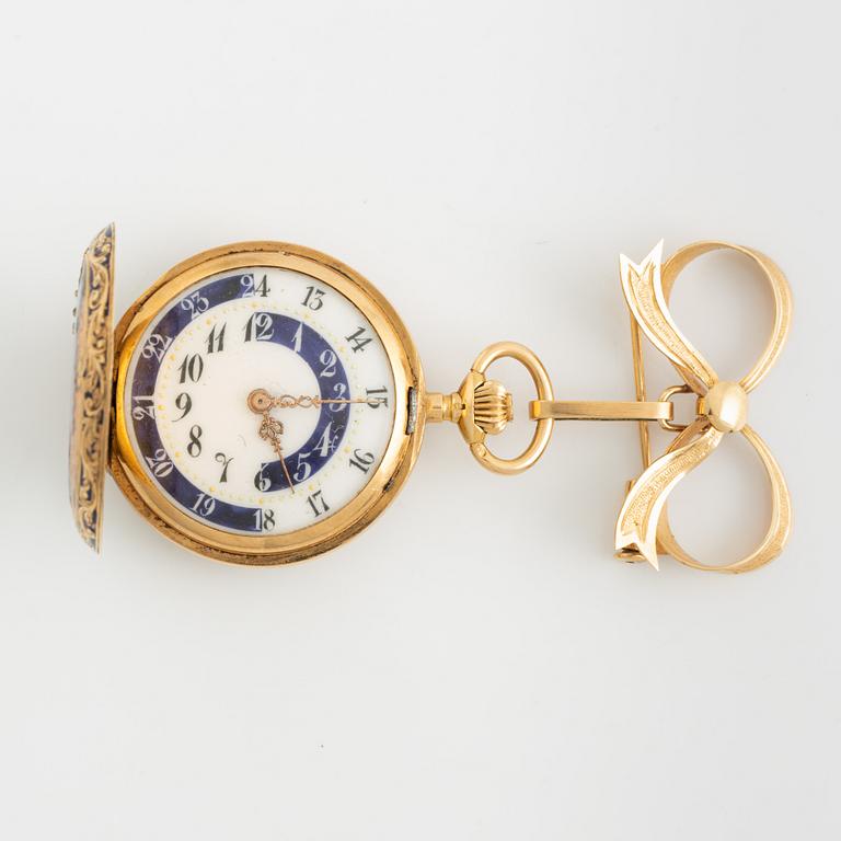Pocket watch, 18K gold enamel, 29,5 mm.