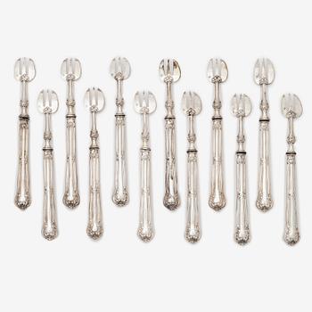 Philippe Berthier, twelve silver oyster forks, Paris, France, 1841-1851.
