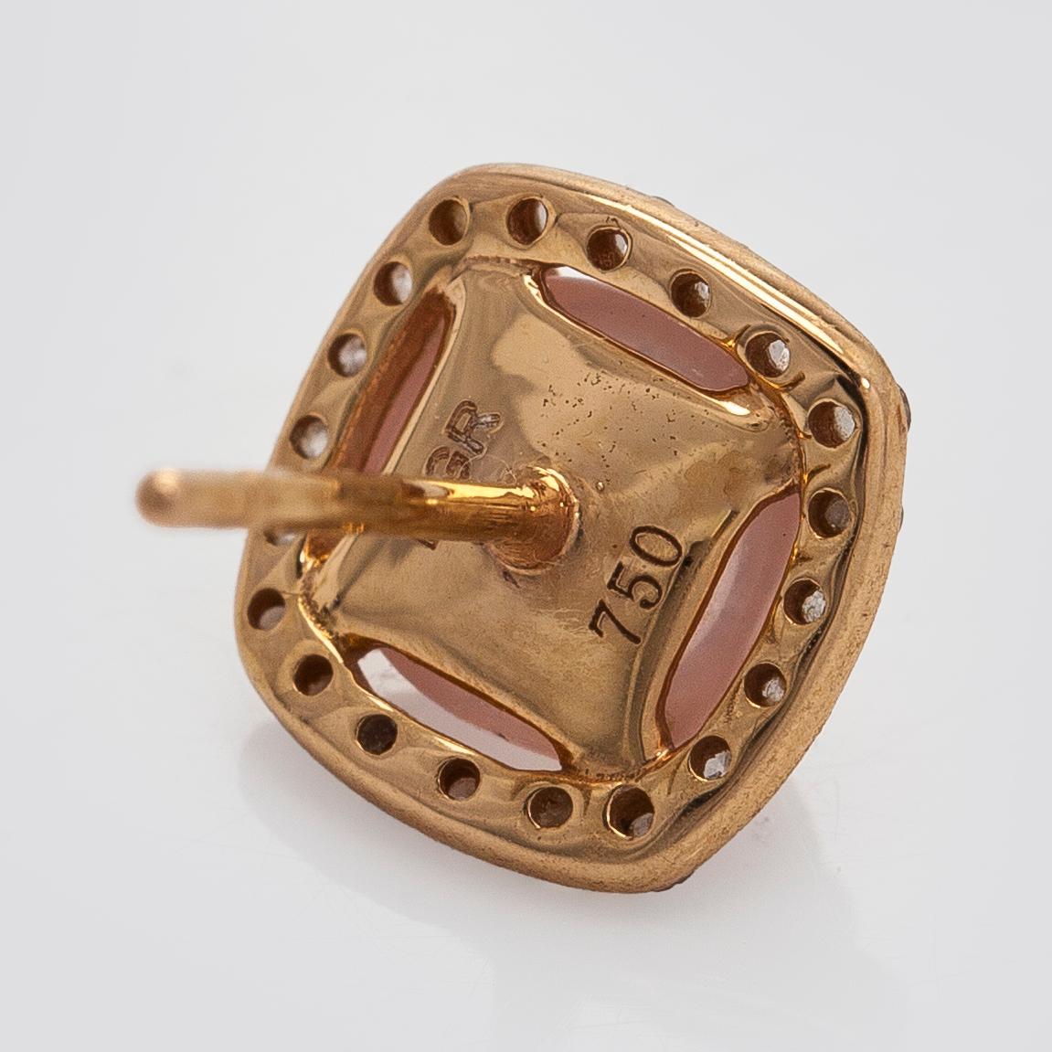 Earrings, cabochon cut rose quartz, diamonds, 18K gold, Italy.